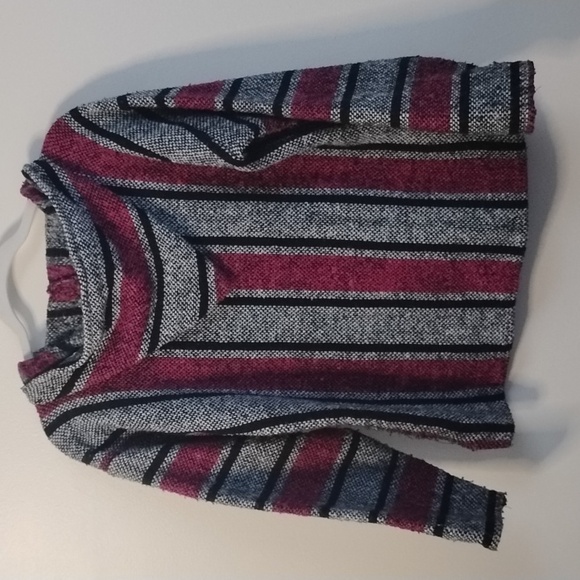 Retro Stripe Boho Baja Skater Hooded Pullover Poncho 90s Ragae Casual Streetwear - Picture 11 of 15